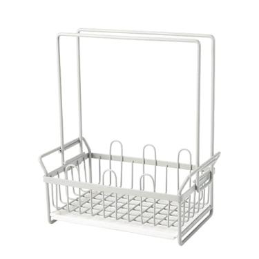 Imagem de Esponja rack de pano de pano de pia de rack de pia de rack de rack de bobina Organizador de portador de esponja de detergente para a bancada de cozinha Material de ferro (Creme) (Cinza)