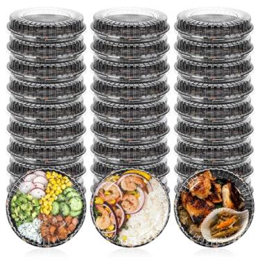 Imagem de Pacote com 30 bandejas de plástico de 25 cm com tampa, bandejas redondas empilháveis grandes para sanduíche para festa, bolo de frutas, sanduíche, comida para viagem