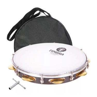 Imagem de Pandeiro Timbra Profissional 10 Pol Formica Chocolate C/ Aro Niquelado Pele Leitosa C/Capa