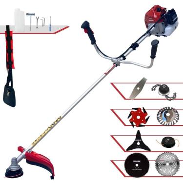 Imagem de Cortador de Grama Kawashima BCJ521L 52cc 2,5HP Com Carretel + Facas 2 Pontas, 3 Pontas, 6 Pontas, 40 Dentes Vídea, 80 Dentes, Trimmer e Escova de Aço