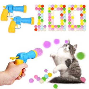 Imagem de TEAWOO Conjunto De Bolas Brinquedo Para Gatos Com Lançadores (2+100), 100 Pompons E 2 (Edição Reforçada Durável)