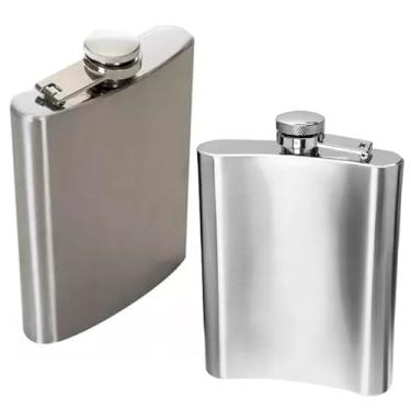 Imagem de Kit com 2 Cantil De Bolso 270ml Aço Inox Porta Bebidas Portátil Top