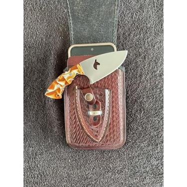 Imagem de Faca Campeira Skinner Muladeira Artesanal 15cm com Lâmina Inox 8cm, Cabo Madeira Muirapiranga ou Resina + Bainha para Celular – Versátil para Churrasco, Campo, Uso Rural e Dia a Dia (Dourado)