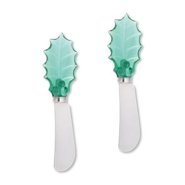 Imagem de Supreme Housewares Conjunto de espalhador de queijo azevinho, cabo de poliresina transparente com lâmina de aço inoxidável, para queijo, creme e molhos, verde, 14 cm, conjunto de 2