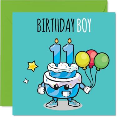 Imagem de Stuff4 Cartões de aniversário de 11 anos para meninos - Balões de bolo de aniversário - Cartão de feliz aniversário para menino de 11 anos afilhado sobrinho irmão neto, cartões comemorativos de