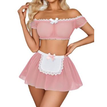 Imagem de Avidlove Lingerie sexy feminina sexy de malha ombro a ombro com tanga (pacote com 4), rosa, G