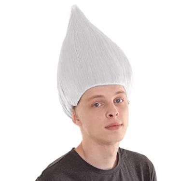 Imagem de Peruca unissex de cor branca para cosplay de Halloween Troll para adolescentes, cabelo de fibra macia sintética, perfeita para o seu próximo festival e festa de anime em grupo!