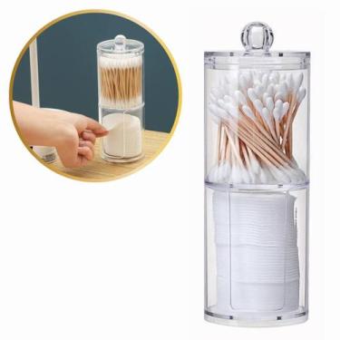 Imagem de Porta Cotonete E Disco De Algodão Com Tampa Transparente Banheiro Orga