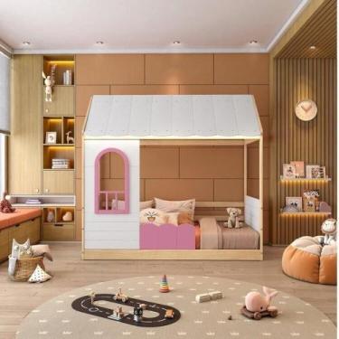Imagem de Conjunto Cama Montessoriana Reversível Casinha Telhado, Led, Janela, G