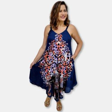 Imagem de Vestido Indiano Trapézio com Bolso Estampa Árvore da Vida - Sarat Moda