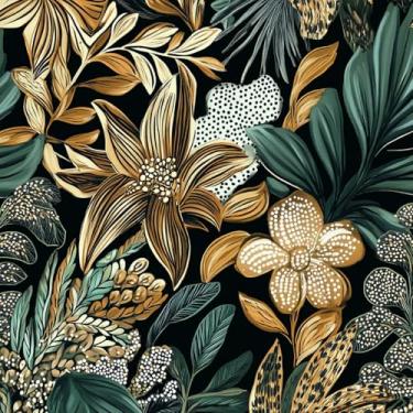 Imagem de Kalafona Descole e cole papel de parede floral vintage, papel de parede boho verde floresta para banheiro quarto, 43,9 cm x 299,7 cm papel de parede removível amigável para locatário, papel de contato