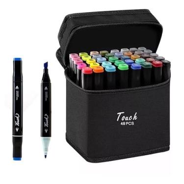 Imagem de Kit Estojo de Caneta Colorida Ponta Dupla 48 Peças Marcado Touch Cores Vibrantes para Pintar Desenhar Colorir
