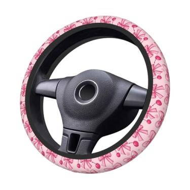 Imagem de Capa para volante laços rosa cereja elástico neoprene, antiderrapante ajuste universal 14,5-15 polegadas, acessórios de carro decoração interior protetor de roda para carros, SUVs, caminhões