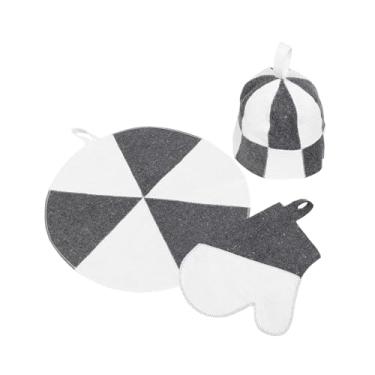 Imagem de FashionCha Kit de acessórios para sauna com 3 peças, chapéu absorvente de água, anticalor, respirável, tapete de feltro para banho de inverno, piscina, banheira,