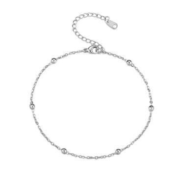 Imagem de INBLUE Tornozeleiras de aço inoxidável para mulheres, ouro, prata, ouro rosa, contas, fígaro/cubano, corrente de elos no tornozelo, ajustável, joia à prova d'água para praia, 1.8 mm, Aço inoxidável