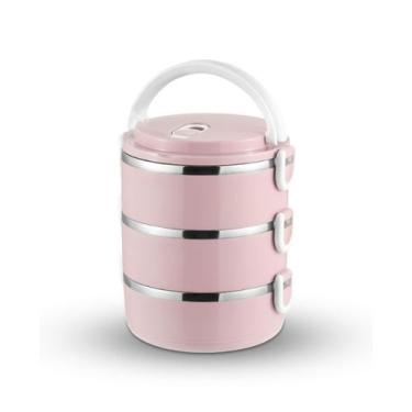 Imagem de Lancheira térmica portátil com compartimento triplo 2.10L rosa - Light