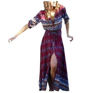 Imagem de Vestido cardigã feminino sexy de férias vestido de praia com estampa d