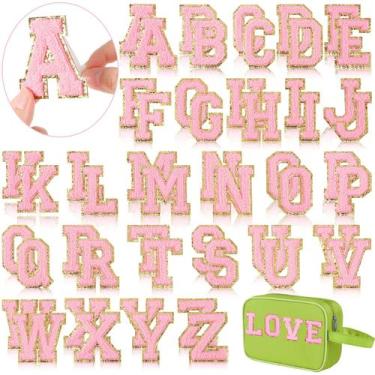 Imagem de Adesivos autoadesivos de letras de chenille WILLBOND A-Z 52 unidades