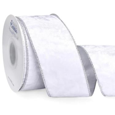 Imagem de Fita decorativa: 6,4 cm, branca metálica, prata, 9,1 cm - Ribbli