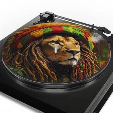Imagem de PJHEQOXE Tapete para toca-discos com estampa de leão Rasta, tapete para toca-discos de vinil Lp, tapete de prato antiestático de 29 cm