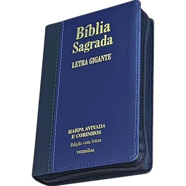 Imagem de Bíblia Sagrada Letra Gigante Zíper Preta E Azul Com Harpa Ín
