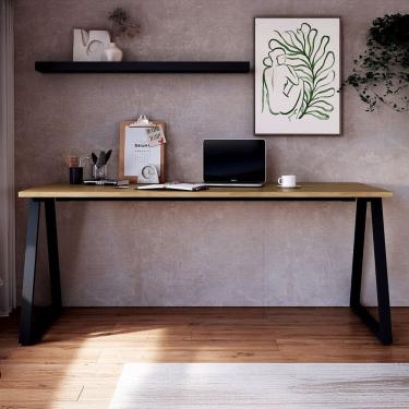 Imagem de Mesa Escrivaninha para Escritório 160cm X 73cm com Pés Metal Industrial Executive Nogal /Preto