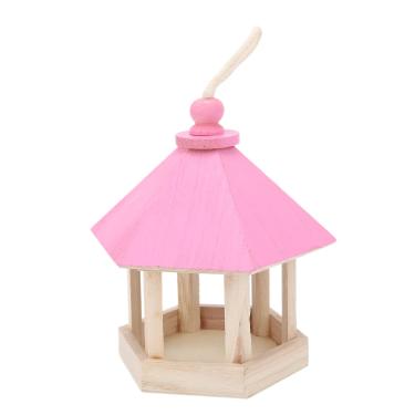 Imagem de Yctze Alimentador de Pássaros de Madeira Com Telhado - Alimentador de Gaiola para Papagaios Suspensos Ao Ar Livre para Jardim, Varanda e Parque (Rosa)
