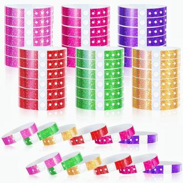 Imagem de Henoyso 300 pulseiras de plástico holográficas para eventos, festas, 9,5 x 24 cm, à prova d'água, duráveis, ajustáveis, para parques aquáticos, shows, conferências, entrada de segurança (multicolorida