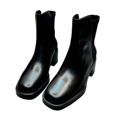 Imagem de Archicolor Botas Chelsea de couro genuíno para outono e inverno inglês, botas de salto alto, solas grossas, botas femininas minimalistas, sapatos femininos, Preto, 36