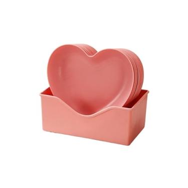 Imagem de Kit 10 Pratos Petisqueiras Em Formato De Coracao Com Suporte Para Sobremesas E Festas (ROSA 10 Pratos + Suporte)