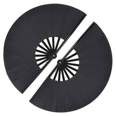 Imagem de Yunaeduo Pacote com 2 leques grandes dobráveis para dança em linha, botas no chão, fãs de rave, fãs de dança portáteis de tecido de nylon de 33 cm (preto e preto)