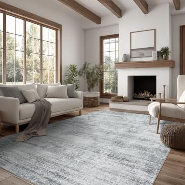 Imagem de BILEEHOME Tapete minimalista abstrato para sala de jantar embaixo da mesa cinza para berçário 12 x 20 cm, antiderrapante, lavável, tapete de revestimento baixo para sala de jogos, quarto, cinza claro