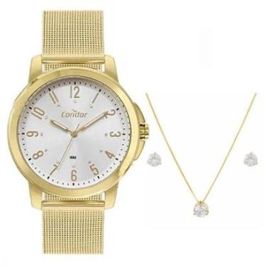 Imagem de Relógio Feminino Condor Analógico Dourado Kit Semijoias CO2035NBB/K4D-Feminino