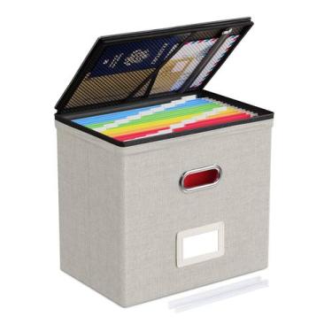 Imagem de Caixa organizadora de arquivos Oterri Small Beige com tampa e zíperes