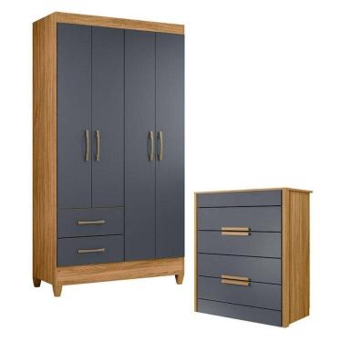 Imagem de Guarda Roupa Solteiro Chile E Cômoda Dhara Freijó Cinza - Moval