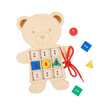 Imagem de oshhni Jogo de Encaixe de Cartões com Cordões para Aprendizagem Pré-escolar, Educação Infantil, Brinquedo de Madeira para Encaixe de Ursos com Botões