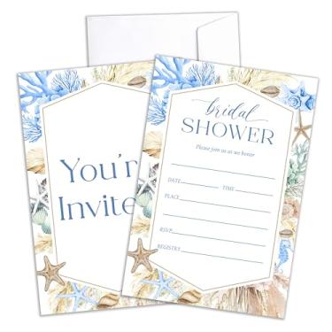 Imagem de DRWJPAT Convites para chá de panela, convites para chá de casamento de praia boho, suprimentos de festa de festa de noivado para casal, 25 cartões de preenchimento com envelopes -A10