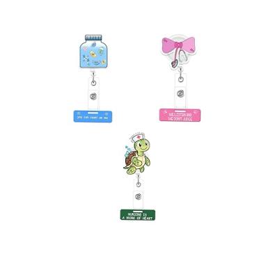 Imagem de Carretel de crachá de tartaruga engraçado, 3 peças, carretel de crachá com laço rosa de ganso gato, cachorro, enfermeira, porta-crachá, clipe de identificação com clipe jacaré, estudante de doutor
