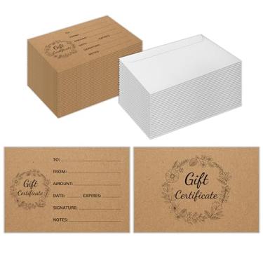 Imagem de 50 peças de vales-presente em branco para empresas com envelopes, vales-presente personalizados de 10 x 15 cm para vouchers, cartões de cupom para restaurantes de salão de spa