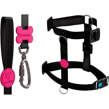 Imagem de Kit H 3 em 1 Com Peitoral H Para Cachorro, Guia Tradicional e QR Code Localizador (Neon Pink, P)