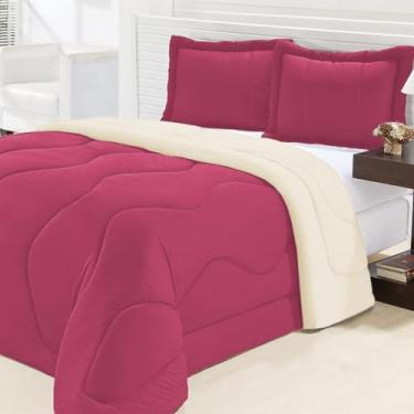 Imagem de Edredom Cama Queen 2,20m X 2,40m em Tecido Malha Gel Kit 3 Peças com Porta Travesseiros Dupla Face (Pink com Palha)