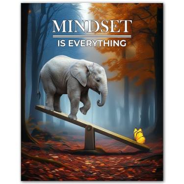Imagem de ZUKIY Mindset Balances All Things - Pôster de leão e elefante arte de parede 20 x 25 cm - Impressão motivacional sem moldura para escritório, academia, decoração de casa - Arte de animal ousada para
