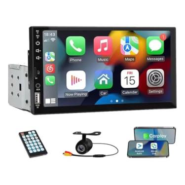 Imagem de Central Multimídia 1 Din Tela Retrátil 7 Polegadas, Carplay Integrado, MP5 Player, Bluetooth e Câmera de Ré Inclusa