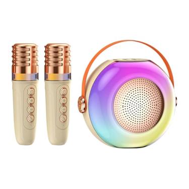 Imagem de Shakven Máquina de Karaokê para Crianças,Karaokê para Crianças - Alto-falante pequeno com dois microfones,Luzes LED, reprodutor de música para reunião familiar, caixa de som para adultos e crianças