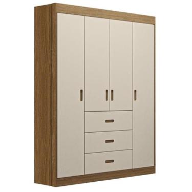 Imagem de Roupeiro Livia 4 Portas 3 Gavetas Off White/Carvalho Móveis Canaã