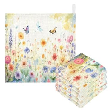 Imagem de Kigai Lindas toalhas de banho de flores e borboletas, 5 peças de toalha absorvente ultra macia, toalha de rosto de banho para recém-nascido, lenços umedecidos naturais reutilizáveis para pele sensível