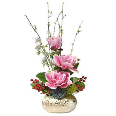 Imagem de Flor falsa magnólia flor de seda decoração de mesa de sala de estar planta artificial floral inteira/branco