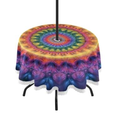 Imagem de CEBUGI Toalha de mesa redonda para uso externo, estampa tie-dye, impermeável, com furo Umberlla, capa de mesa lavável para pátio, cozinha, sala de jantar, 152 cm