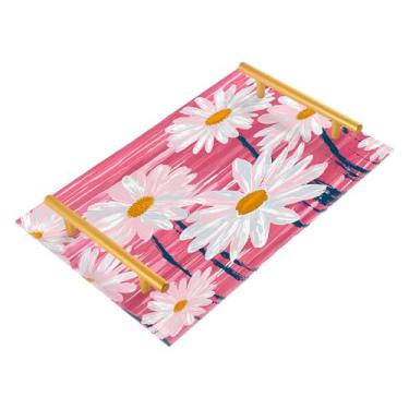 Imagem de Wassud Linda bandeja de banheiro de margaridas brancas com alças organizador de perfume de joias acrílicas para banheiro, quarto, cozinha, balcão 30 x 20 cm