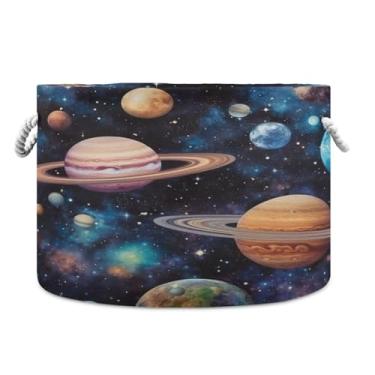 Imagem de WELLDAY Cesta de corda de algodão planetas espaço cesta de lavanderia bebê para sala de estar, lavanderia, berçário, travesseiros, decoração de casa